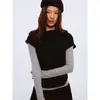 Conjunto de dos piezas de punto negro de manga corta de alta gama Yinhe para mujer, top base de manga larga para capas de otoño e invierno