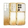 Funda de teléfono adecuada para Samsung S26Ultra con diamantes de imitación galvanizados y purpurina, patrón de ondas S25Plus, cubierta protectora anticaída S24