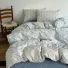Juego de Cuatro Piezas con Borde de Encaje Vintage Clase A, Engrosado Otoño e Invierno, Fresco Juego de Ropa de Cama de Lino Floral