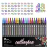 Venta Caliente Transfronteriza Set de 48 Colores Bolígrafo de Contorno Doble Línea Temu Marcador Creativo DIY para Bloc de Notas Marcador Fluorescente