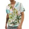 Camisa Masculina Estampa Digital 3D Street Havaiana Folhas Frescas Casual Camisa Masculina Manga Curta Camisa de Exportação