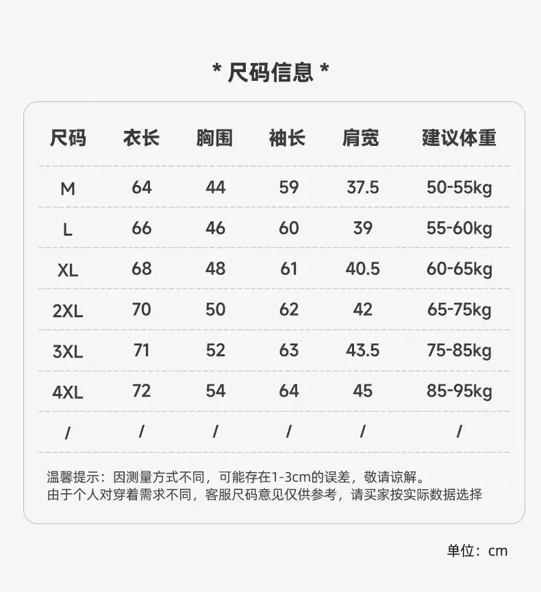 男装1688尺码表