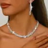 Cadena de Garras con Pedrería para Collar y Aretes, Set de Cuatro Piezas, Collar Trenzado, Cadena para Clavícula, Accesorios de Cena para Mujeres