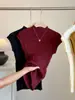 Gola semi-alta, reduz a idade, manga borboleta, camiseta de tricô para mulheres, novo estilo coreano de outono, texturizada, justa ao corpo, top moderno