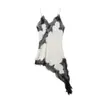 Exportación Transfronteriza Ropa de Mujer 2025 Otoño Estilo Europeo y Americano Empalme Encaje Dobladillo Asimétrico Vestido de Tirantes K22505