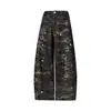 Calça jeans de trabalho estilo retrô camuflada americana, unissex, nova coleção de outono, caimento solto, casual, versátil, perna reta, perna larga