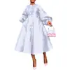 Comércio Exterior Transfronteiriço Europeu e Americano Roupas Novos Produtos Cor Pura Brilhante Solto Botão Manga Lanterna Vestido