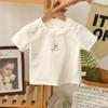 Camiseta de Manga Curta de Verão para Meninas Estilo Western para Bebês Personalidade Infantil Marca Tendência Estilo Coreano Renda Desenho Bordado Doce Top