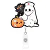 Halloween Boo Fantasma Acrílico Retráctil Pinza de Cocodrilo Portapase de Extracción Giratorio Regalo para Personal Médico Rollo Fácil