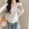 Camiseta de Manga Larga Transfronteriza para Mujer Otoño e Invierno 2026 Nuevo Elegante Ajustada Camiseta Básica con Espina de Pescado Top Blanco de Manga Corta