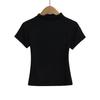 Camiseta Americana de Diseño Nicho de Cuello Medio Alto Ajustada para Mujer Sexy Color Sólido Spice Girl Tejido Simple de Manga Corta para Verano