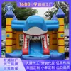 Castelo Inflável com Escorregador de Tubarão Desenho Animado, Design de Castelo com Topo Pontiagudo, Equipamento de Diversão para Festa de Aniversário Infantil Atacado