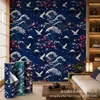Impressão UV adesivo de parede autoadesivo Garça azul profunda ondas do mar Fundo de parede de casa impressão personalizada atacado