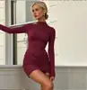 G25D278-Exportación Europea y Americana Otoño e Invierno Nuevo Estilo Manga Larga Sencillo Color Sólido Alta Gama Elegante Delgado Corto Vestido