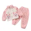 Nuevo Conjunto de Pijama para Niños Ropa de Casa Invierno Espeso Terciopelo de Coral Pijama para Hombres y Mujeres Conjunto de Dos Piezas