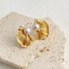 Aretes de Moda para Mujer con Aguja de Plata S925, Alto Romántico Francés, Textura Refinada de Hoja Dorada, Diseño de Perla de Circonita