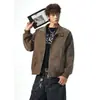 Nova jaqueta de couro PU da moda para o outono, estilo high street, gola alta, ombro reto, estilo americano cool, corte solto, casaco de couro versátil para homens