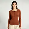 Nueva camisa básica de otoño para mujer con cuello henley de manga larga, corte ajustado, prenda interior clásica, alta elasticidad, top cómodo, venta al por mayor