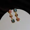 Pendientes de resina color marrón Maillard de alta gama con pasador de plata S925, joyería geométrica irregular para la oreja, adornos de temperamento de lujo ligero para mujer