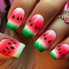 Adesivo para Nail Art Quadrado Europeu Médio e Longo Ano Novo Nail Art Primavera e Verão Padrão Melancia Mais Vendido Unhas Postiças Europeias e Americanas