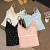 Nuevo Chaleco Sexy de Verano con Estampado de Flores Puras y Encaje Dulce, con Tirantes Finos y Almohadillas Integradas para Mujer