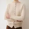 Cardigan de Punto Grueso de Cachemira Calibre Siete 2026 Otoño/Invierno Nuevo Dobladillo Enrollado Cuello Semi Alto Color Sólido Holgado Top para Mujer