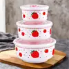 Juego de Tres Piezas de Recipiente Cerámico para Conservar Frescura Tazón para Fideos Instantáneos de Estudiante Fiambrera para Microondas con Tapa Recipiente Sellado para Refrigerador Caja para Frutas Grande