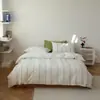 Conjunto de Quatro Peças Jacquard Tingido em Fio Enrugado Lavado de Algodão de Alta Qualidade Linhas de Algodão Puro Amigo da Pele Lençóis de Cama e Capas de Colchão Roupa de Cama