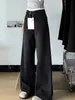 Jeans negros de pierna recta para mujer con forro polar, estilo nuevo para cuerpo tipo pera, holgados de cintura alta, adelgazantes, talla grande, pierna ancha, pantalones de largo hasta el suelo