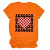 Europa e Estados Unidos novo xoxoxo xadrez amor estampa personalidade gola redonda manga curta eBay novo fluxo feminino casual camiseta