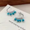Brincos de Tarraxa com Franja de Pedrarias Turquesa Strass Retrô Estilo Férias Boêmio Design Simples e Fashion Brinco de Nicho