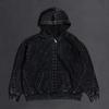 Cárdigan de Punto Lavado con Diamantes Calientes Transfronterizo Otoño e Invierno Europeo y Americano Cremallera Holgado Estilo Hip-Hop Urbano Sudadera para Hombres y Mujeres