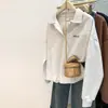 Sudadera Polo de Manga Larga para Mujer, Estilo Americano, Tiro Real, Cuello en V, Delgada, Holgada, Casual, Estilo Coreano, para Principios de Primavera y Otoño
