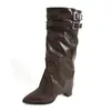 Botas altas de punta transfronterizas para chicas sexys, moda europea y americana, adelgazantes, de tacón grueso, elegantes, largas.