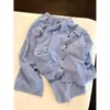 Conjunto de Pijama de Camisa Rayada Fresco y Sencillo para Mujer, Otoño Talla Extra Holgado Manga Larga Top y Pantalones Conjunto Casual para Casa