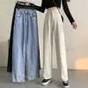 Jeans Holgados de Otoño para Mujer Tallas Grandes Jeans para Mujer Pequeños de Cintura Alta Pantalones de Pierna Ancha Adelgazantes Pantalones Rectos Ins de Moda