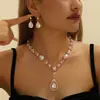 Europa Transfronteiriça e Estados Unidos Quente Liga de Zinco Dourada Incrustada com Strass Branco Pingente de Gota Conjunto de Colar e Brincos Joias Femininas