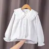 Camisa de Algodão para Meninas de Comércio Exterior com Gola Branca, Novo Estilo Primavera e Outono 2026, Blusa para Crianças do Ensino Fundamental, Roupa Infantil