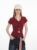 HeyHenry Camiseta Roja de Cuello en V Ressel de Manga Corta para Mujer Verano 2025 Ajustada Ceñida Top Slim de Hombro