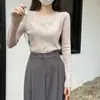 Venta al por mayor transfronteriza de prendas de punto coreanas para otoño e invierno para mujer, estilo perezoso, versátil, elegante, corte ajustado, top de manga larga adelgazante