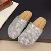 Zapatillas de Media Punta sin Talón de Malla con Pedrería Jx para Mujer, Moda de Verano para Exteriores, Pantuflas Perezosas Caladas, Chanclas de Playa