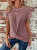 Camiseta de Color Puro con Cuello Redondo Nueva Transfronteriza Europea y Americana Elegante Top Retorcido de Manga Corta Ropa para Mujer de Primavera y Verano 2024