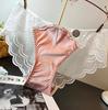 Ropa Interior Sexy Transfronteriza para Mujer Francesa Delgada de Satén Empalmada con Encaje Ropa Interior Entrepierna de Algodón Puro Elevadora Calzones de Cintura Baja