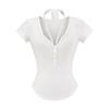 Camiseta de Manga Corta de Estilo Europeo y Americano de Dos Piezas Falsas para Mujer Verano 2025 Nuevo Top Camiseta Básica Ajustada Elástica con Pechera