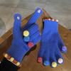 Guantes de Lana Tejidos con Bolas de Colores para Mujer en Invierno Lindo Bolita Pequeña Pantalla Táctil Dedos Expuestos para Calentar Five-Finger Cycling Cálidos