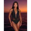 Traje de baño de una pieza con escote en V profundo, nuevo, europeo y americano, para mujer, conservador, adelgazante, traje de baño de bikini para la playa