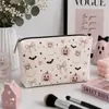 Bolsa de Maquiagem Fantasma de Halloween Linho Off-White com Zíper Bolsa de Armazenamento Bolsa de Maquiagem para Presente Personalização Suportada