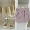 [Le'en Baby] Lavanda! Design original para meninas: um vestido de tweed floral roxo com mangas bufantes, perfeito para outono e inverno