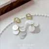 Brincos de Franja com Concha Redonda e Agulha de Prata Brincos de Tarraxa com Temperamento Exquisito Francês para Mulheres Brincos Elegantes da Moda Luxo Leve Sensação de Alto Padrão