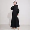 Vestido plisado Miyake holgado talla grande para mujer con mangas de pétalos tridimensionales, adelgazante y favorecedor de la figura, vestido largo de cuello semi-alto